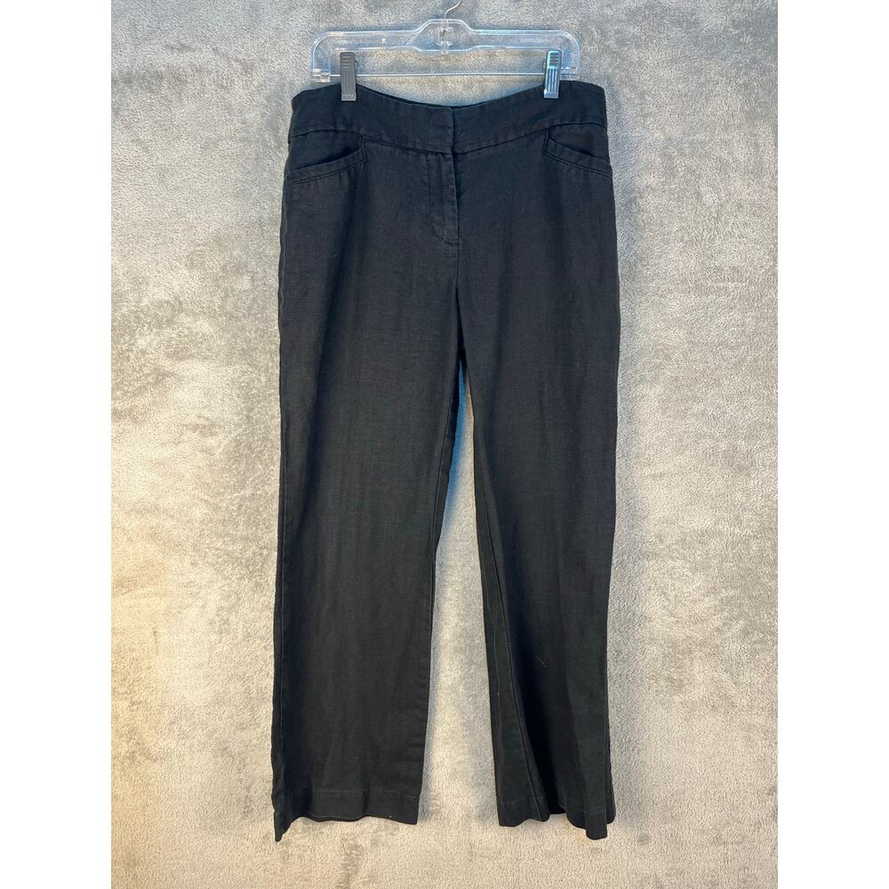 Loft Linen Pants Size 4P The Julie Trouser Black Wide Leg Lagenlook Minimalist